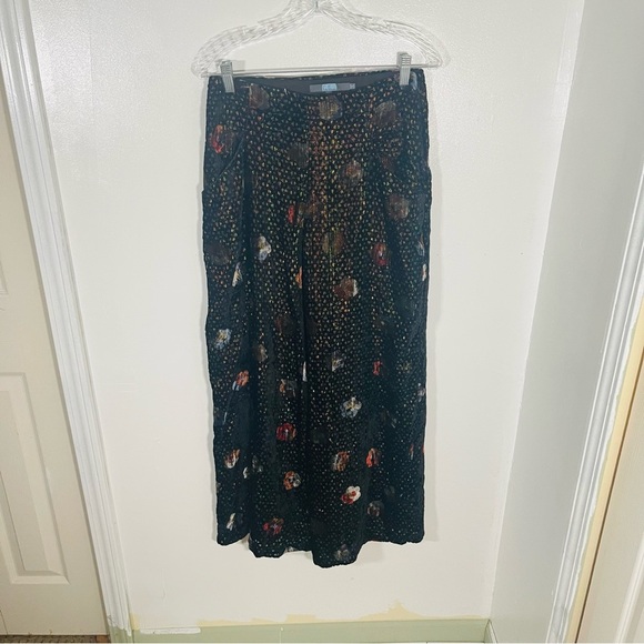 Anthropologie Eva Franco Hepburn Pant Black/Multi Metallic Wide-Leg Size 4 - Picture 2 of 8